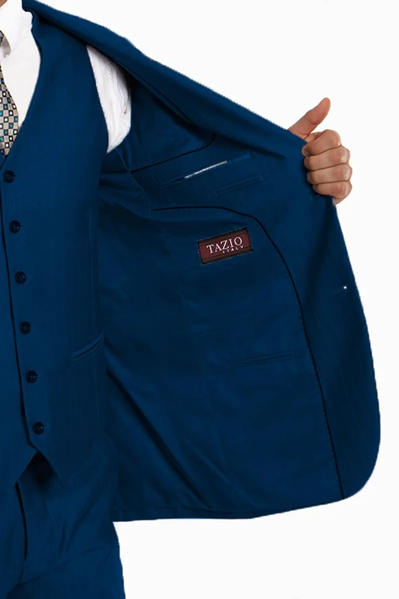 "Benjamin" Kids Textured Blue 5-Piece Suit