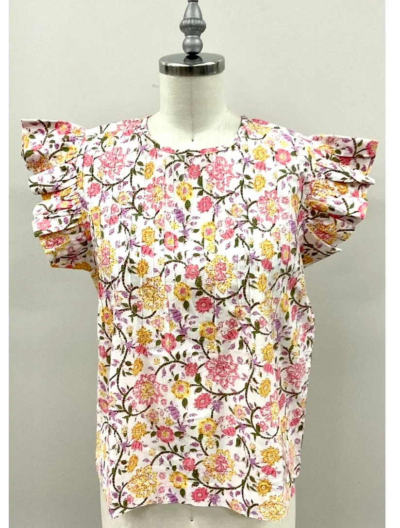 Rainey Floral Flutter Sleeve THML Top