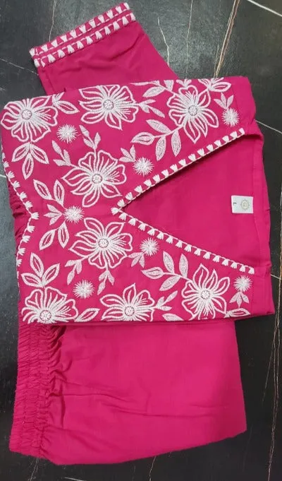 Rani Pink Ethnic Cotton Embroidery Salwar Suit Set