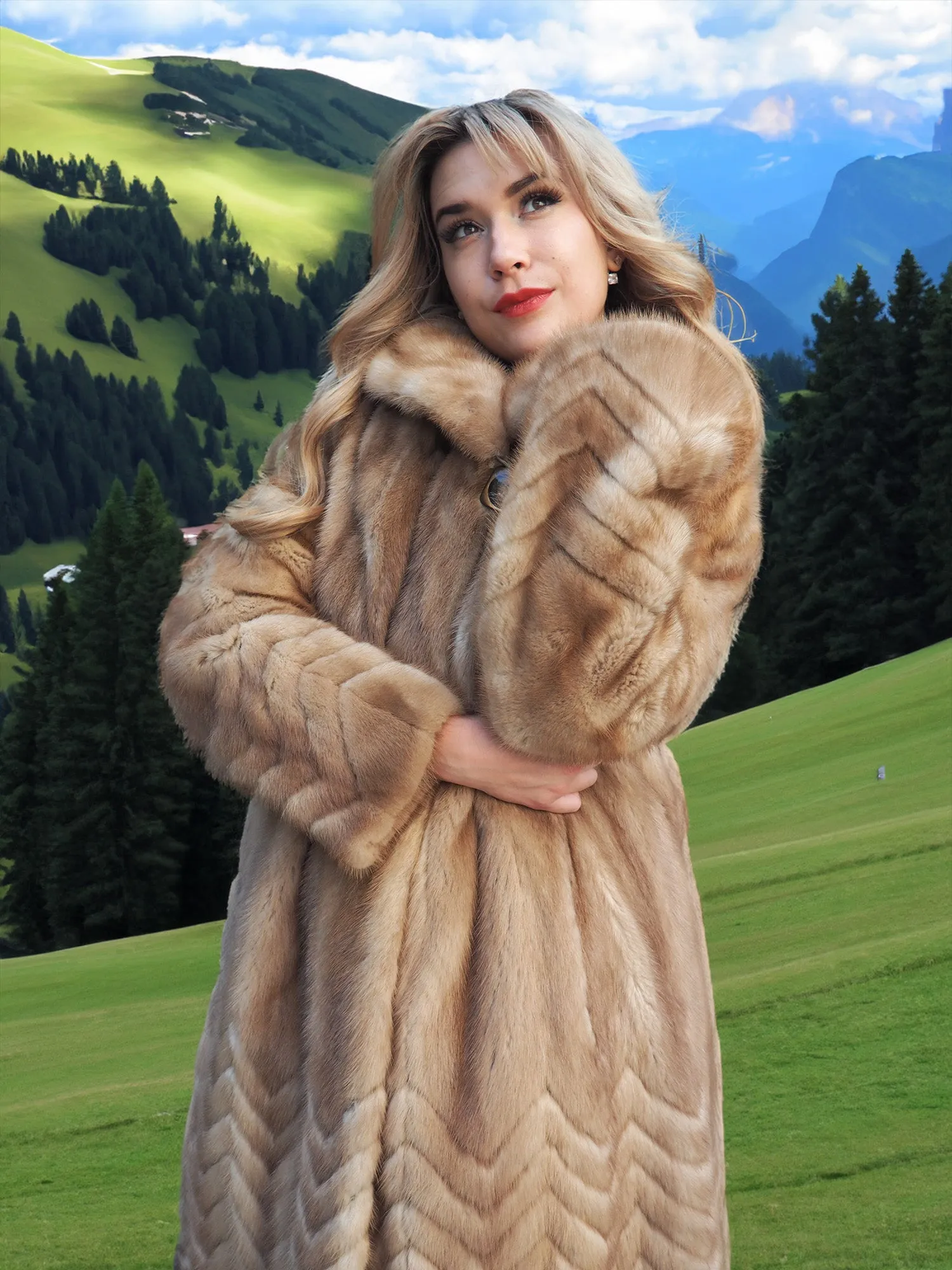 Stunning Pastel Canadian Mink Fur Coat Herring Bone Design 50 Long M