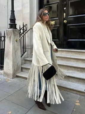 Stylish and Warm Women's Wool Coat with Tassel Fringe