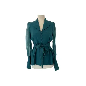 Vanya Bottle Green Formal Belted Top | Pre Loved |