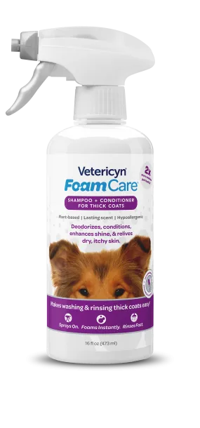 Vetericyn FoamCare Sprayable Thick Coat Shampoo   Conditioner for Dogs & Cats, 16-ounce