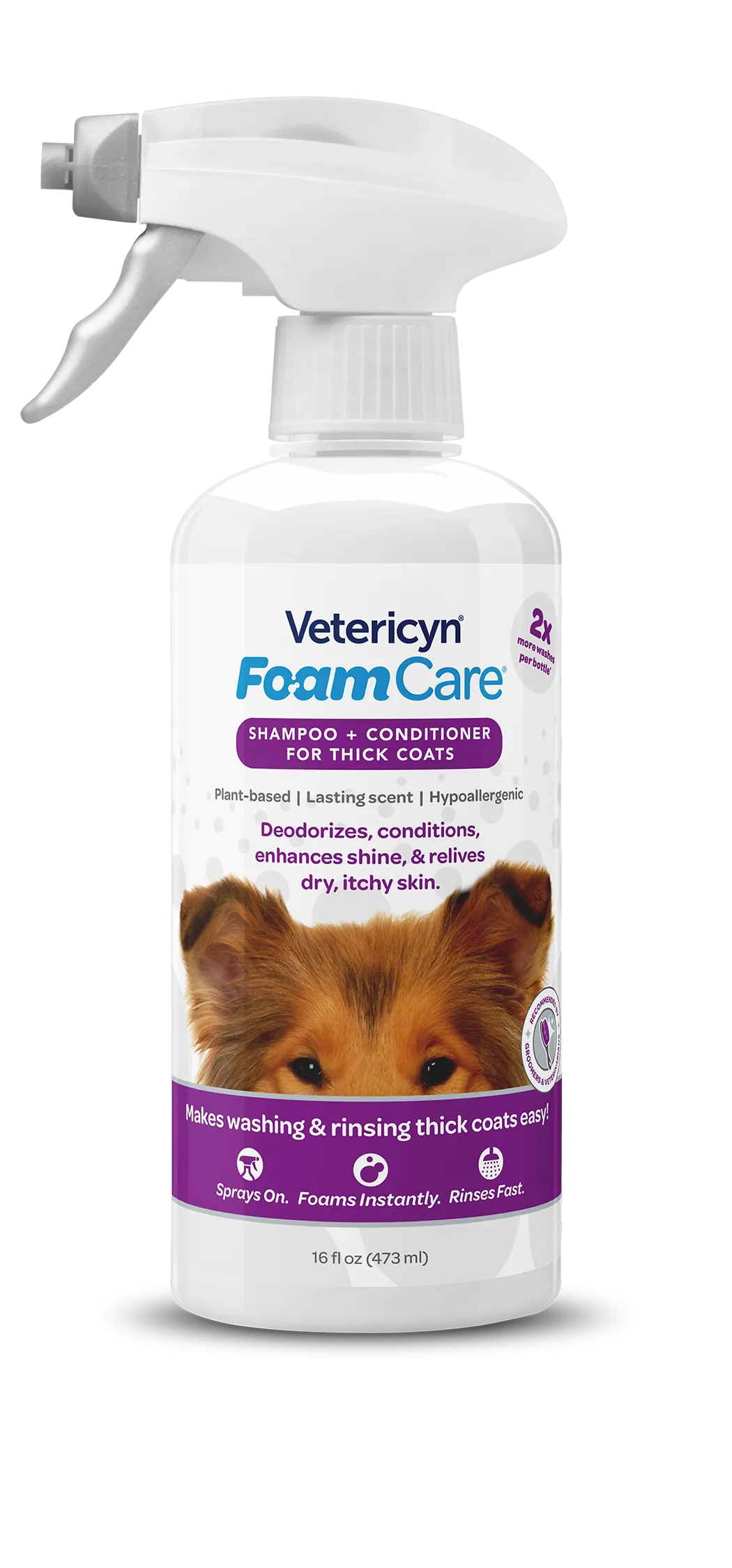 Vetericyn FoamCare Sprayable Thick Coat Shampoo   Conditioner for Dogs & Cats, 16-ounce