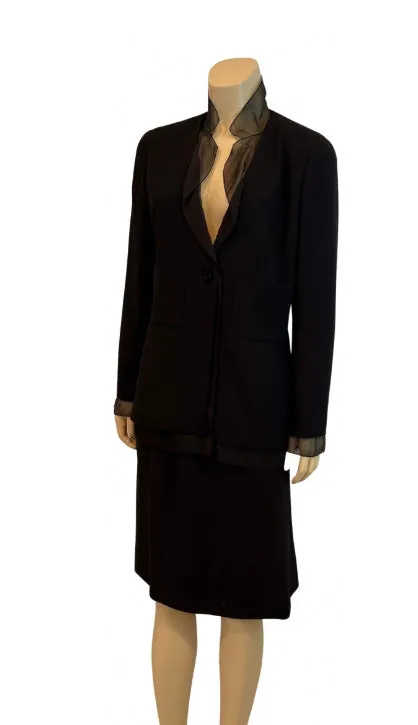 Vintage Chanel 98A 1998 Fall Black Chiffon Skirt Suit FR 38 US 6/8