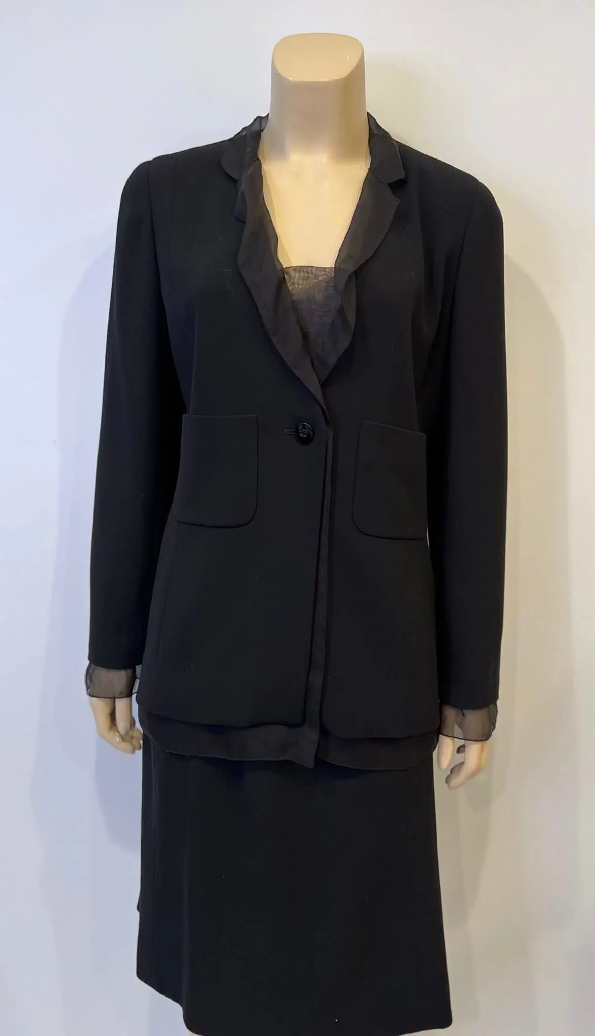 Vintage Chanel 98A 1998 Fall Black Chiffon Skirt Suit FR 38 US 6/8