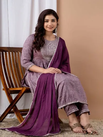 Wine Colour Cotton Niara Cut Salwar Suit Set