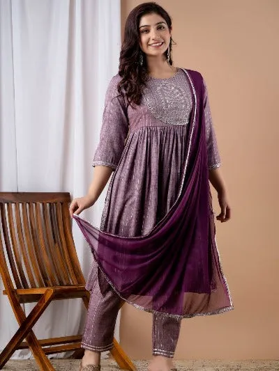 Wine Colour Cotton Niara Cut Salwar Suit Set