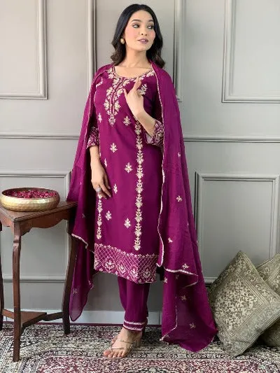 Wine Heavy Embroidered Salwar Suit Set