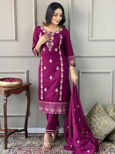 Wine Heavy Embroidered Salwar Suit Set