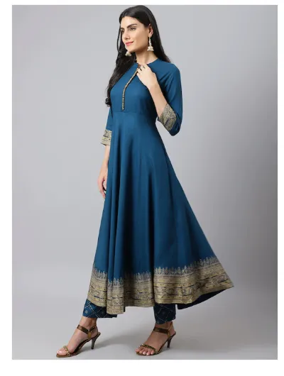 Women Teal Blue Anarkali Suit Dupatta