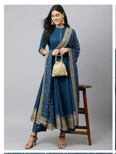 Women Teal Blue Anarkali Suit Dupatta