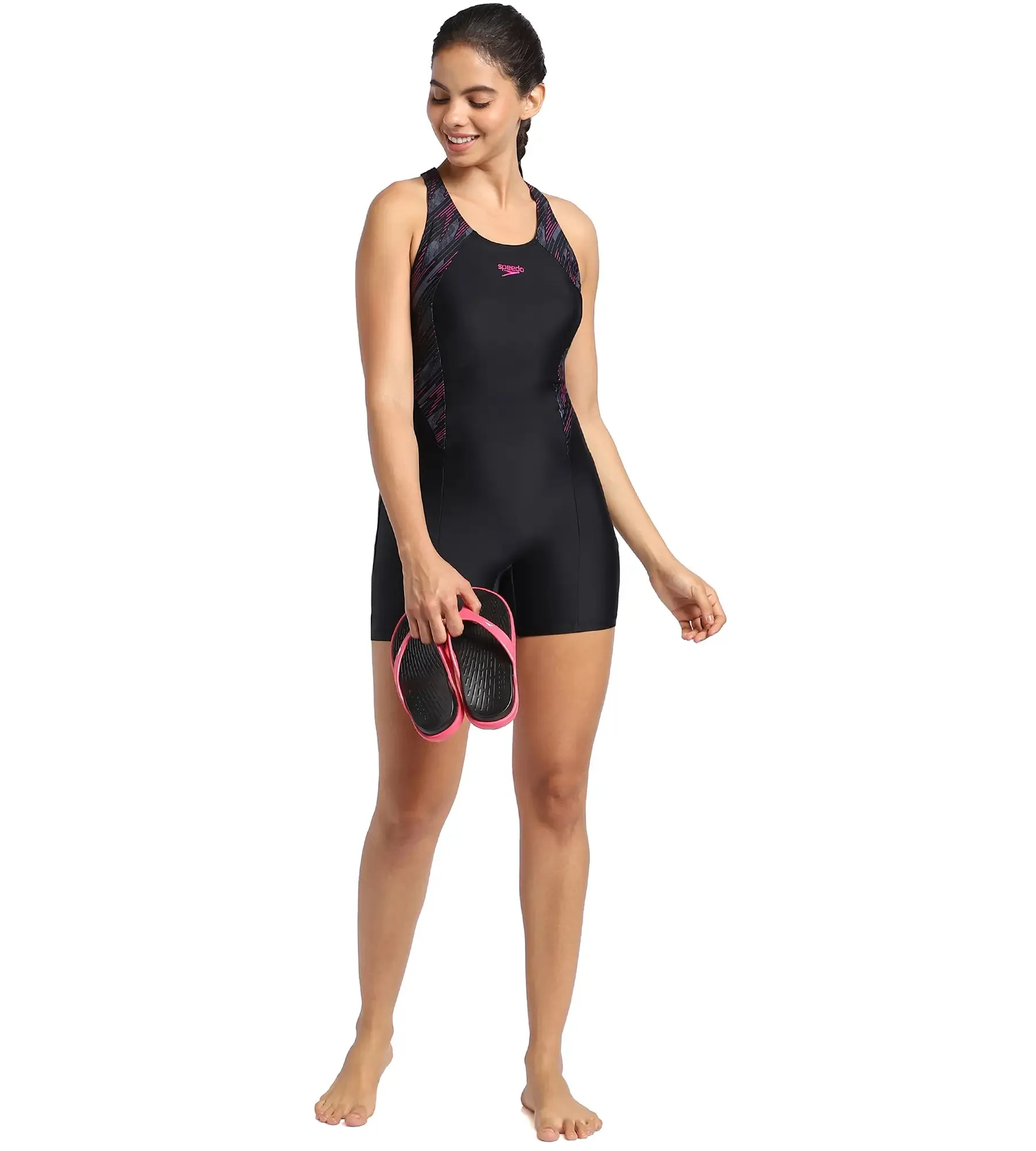 Women's Endurance Hyperboom Splice Legsuit Swimwear  - Black  &  Electric Pink